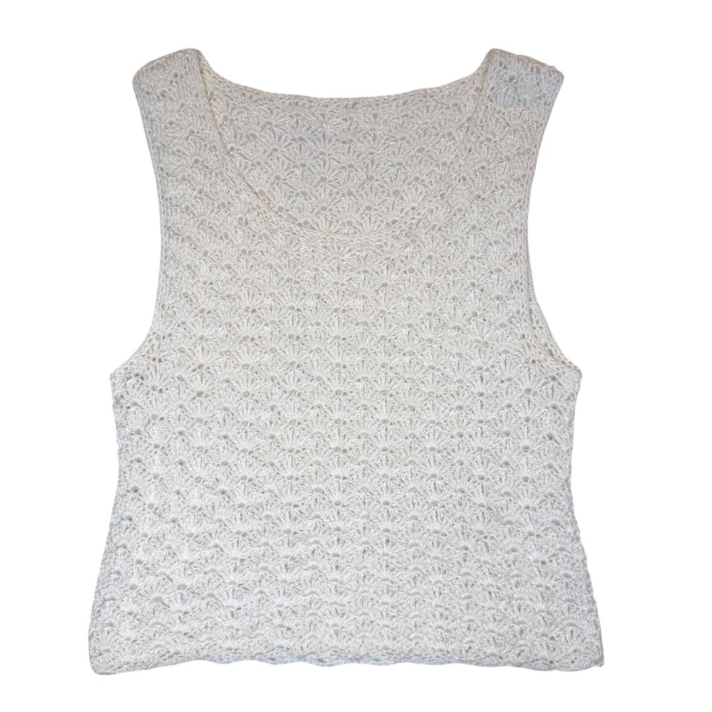 Vintage Handmade Crochet‎ Tank Top Fan Shell Knit Boho Cottagecore Cream Small